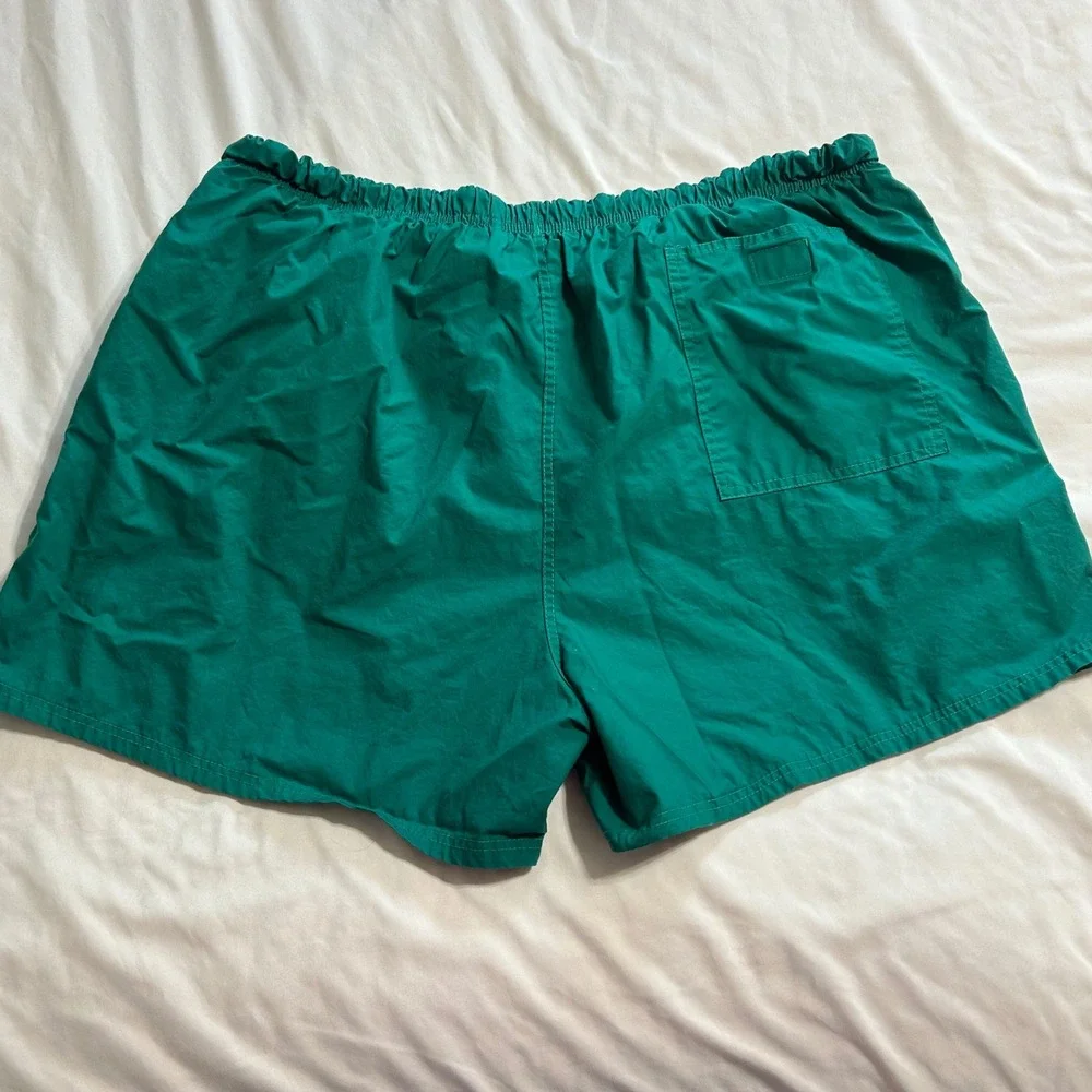 Vintage Lands End Mens Green Purple Striped Cotton Swim Trunks Large 36-38 27261